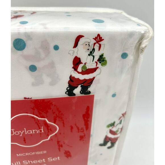 New Joyland Microfiber Full Sheet Set Super Soft Santa Christmas Flat & Fitted - Picture 3 of 7